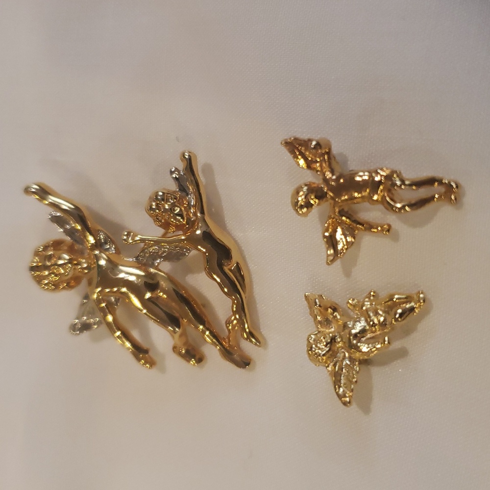 Elegant Gold Angel Brooch (1) and Pin Set (2)